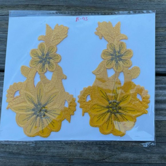Yellow Embroidery Patch Set of 2 Iron On Yellow Applique Patches - Picture 4 of 9